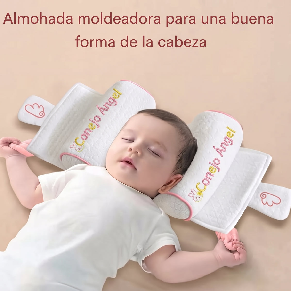 Cojín de apoyo para bebés ergonómico con dos refuerzos laterales ajustables.