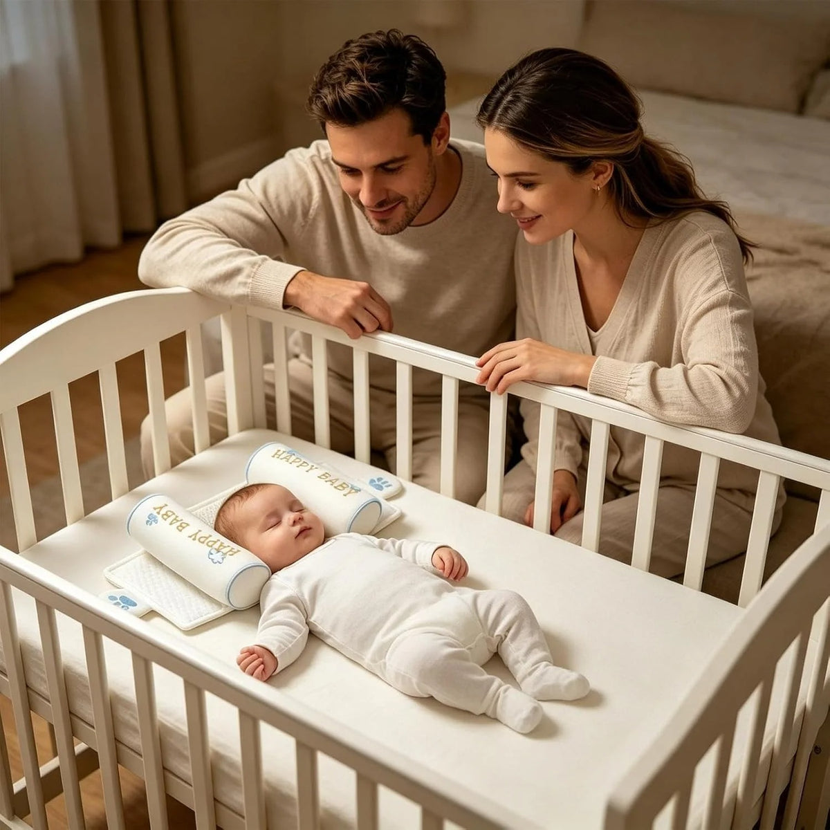 Cojín de apoyo para bebés ergonómico con dos refuerzos laterales ajustables.